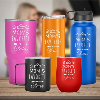 Mom's Favorite Crown Design Name Engraved Tumbler, Gift for Mom from Daughter , Son, Mother Day, Birthday Present, Mom Travel Mug - image1